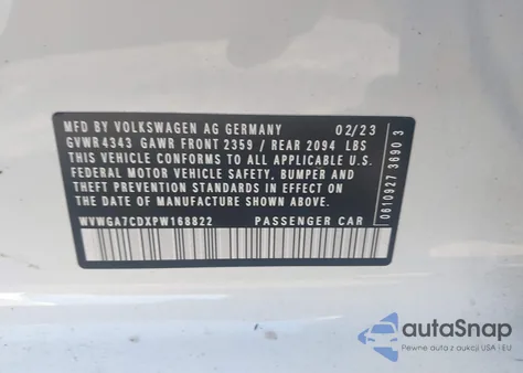 2023 Volkswagen Golf Gti 2.0T S из США, поврежденный, VIN WVWGA7CDXPW168822